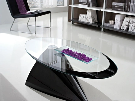 Tavolino di design in vetro con basamento in marmo sintetico verniciato Nero Pamela di La Primavera