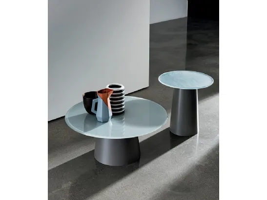 Tavolino rotondo Totem con top in vetro e base in metallo di Sovet