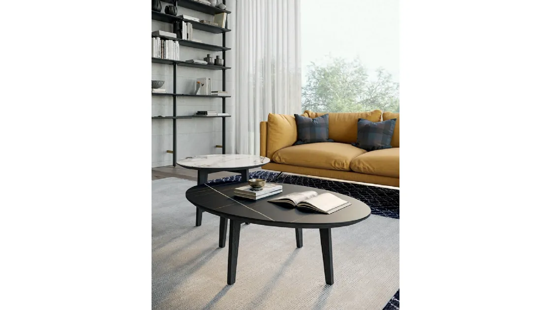 Tavolino Zoe con top in gres e base in legno di Dall'Agnese