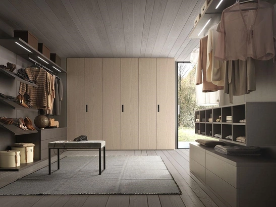 Cabina Armadio Comp 330 con armadio in frassino tinto Avorio e scaffalature in Nobilitato tessuto Grey di Mobilgam