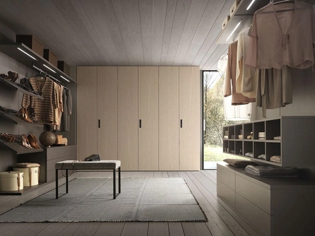 Cabina Armadio Comp 330 con armadio in frassino tinto Avorio e scaffalature in Nobilitato tessuto Grey di Mobilgam