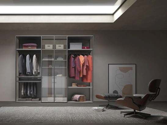 Armadio con ante battenti Comp 340 in vetro e nobilitato tessuto Grey di Mobilgam