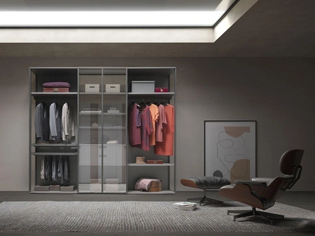 Armadio con ante battenti Comp 340 in vetro e nobilitato tessuto Grey di Mobilgam