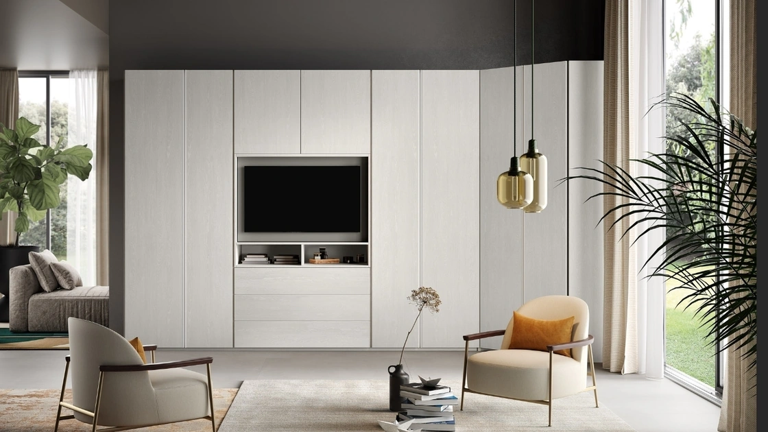 Armadio 56 angolare con ante battenti e vano porta TV di Corso 11