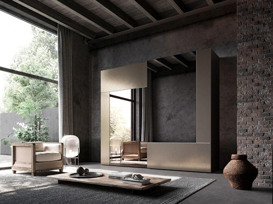 Armadio con ante scorrevoli Comp 306 in laccato metallizzato ottone e specchio bronzo di Mobilgam