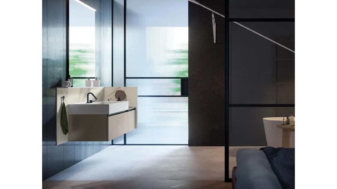 Mobile da Bagno sospeso Deep 01 in laccato metallico nichel di Birex