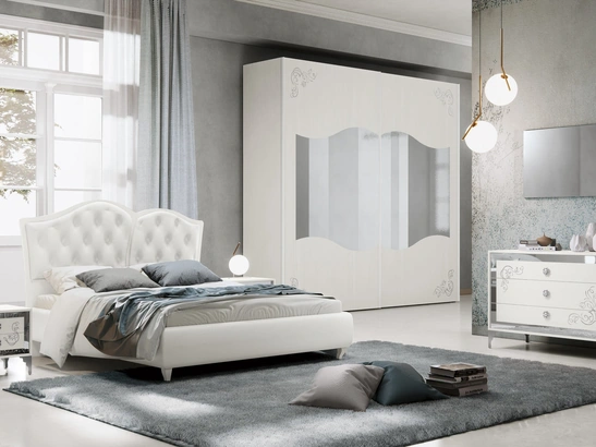 Gruppo Notte Fanny in frassino bianco con cornice in vetro Glitter e decoro di Adriatica