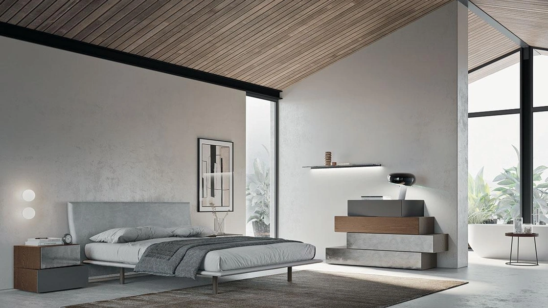 Gruppo Notte Quadra in laccato, laccato metallizzato e legno di Mobilgam