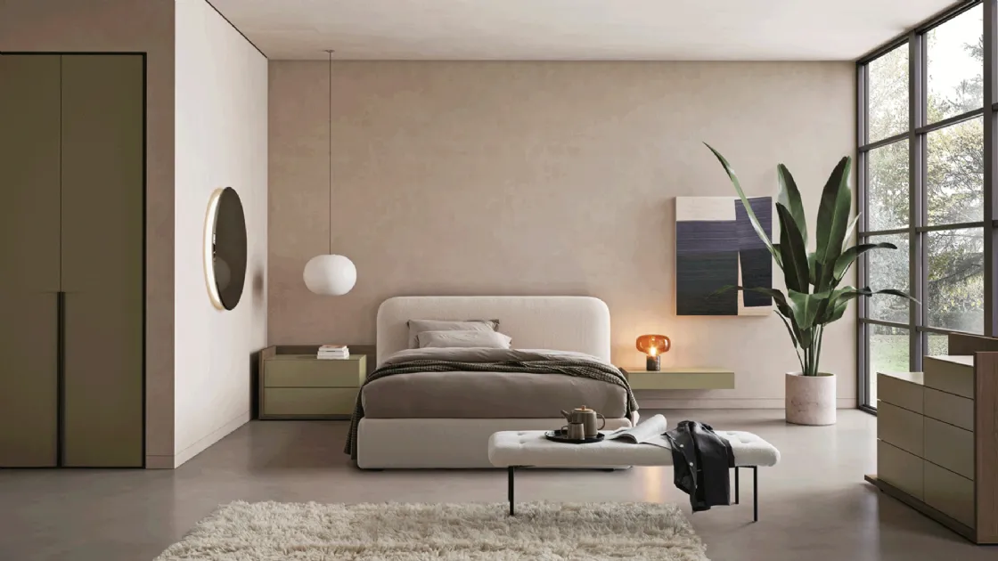 Gruppo notte moderno abbracciato da un involucro in essenza lignea Slim Open di Dall'Agnese