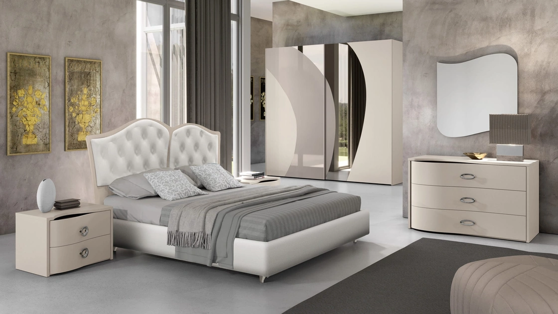 Letto in ecopelle e frassino bianco con testiera Fanny di Adriatica