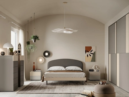 Letto con testiera curva rivestita in ecopelle Alis di SantaLucia