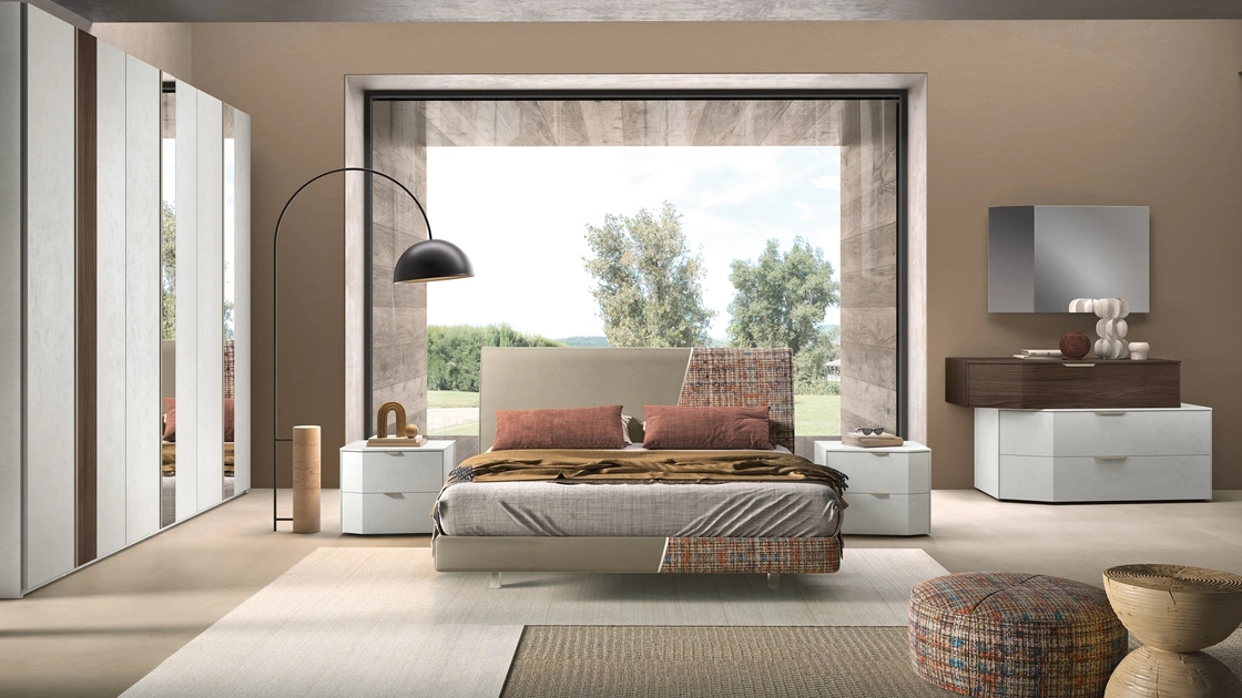 Letto matrimoniale in pelle con inserto in tessuto Composizione 17 di Corso 11