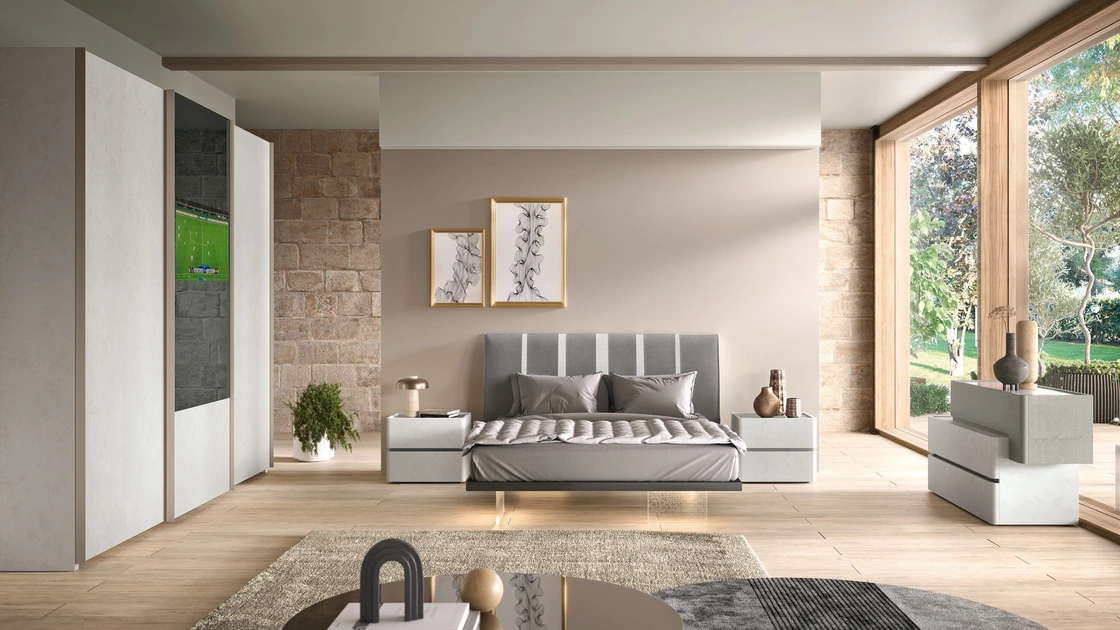 Letto Composizione 22 in tessuto con testiera di Corso 11