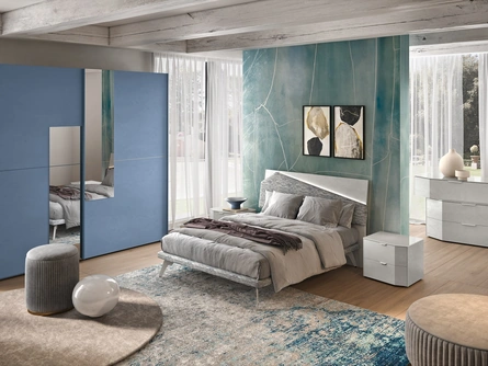 Letto in melaminico con testiera con pannello in tessuto imbottito Composizione 36 di Corso 11