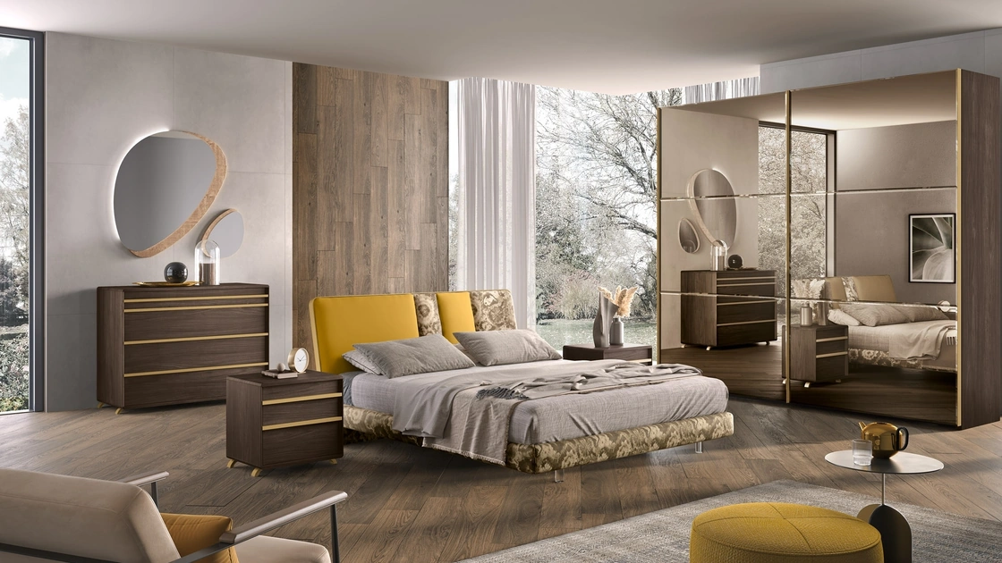 Letto Composizione 48 in tessuto imbottito e testiera trapuntata di Corso 11