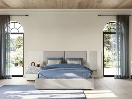 Letto Eclettica EN04 in tessuto imbottito e vetro di Colombini Casa