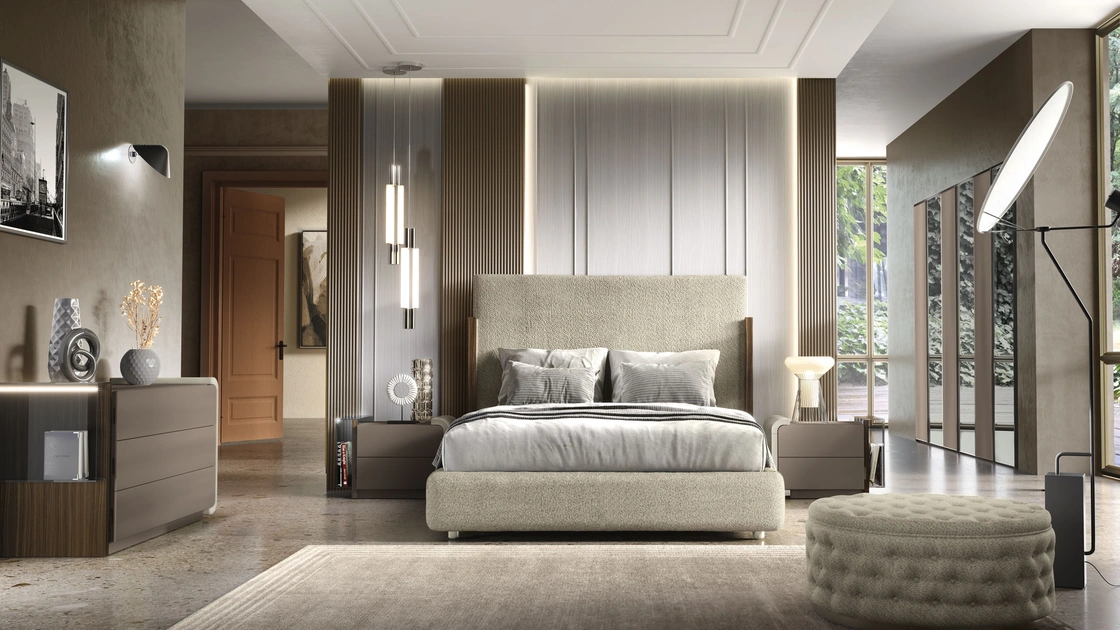 Letto con testiera in tessuto imbottito Fantaso di Adriatica