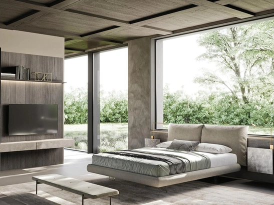 Letto matrimoniale Soffy in tessuto imbottito di Mobilgam