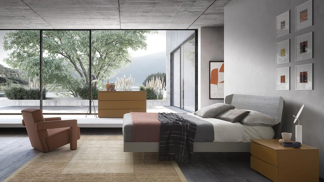 Letto matrimoniale in legno con testiera Quadra di Mobilgam