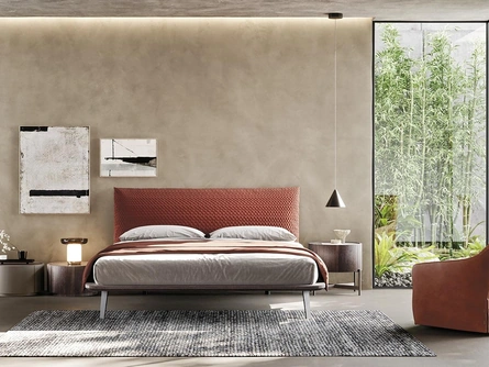 Letto Testiera Imbottita e giroletto in legno di Mobilgam