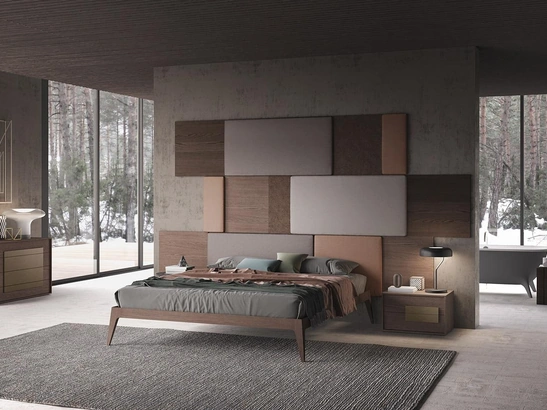 Letto matrimoniale Tetris in legno e tessuto Mobilgam