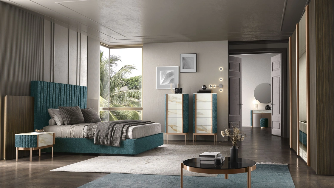 Letto di design in tessuto imbottito Urano di Adriatica