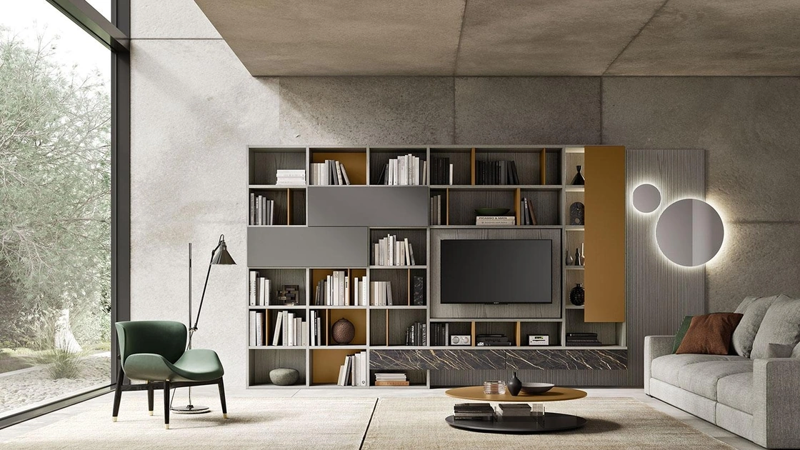 Libreria Composizione Horizon 1023 in laccato e laminam di Mobilgam