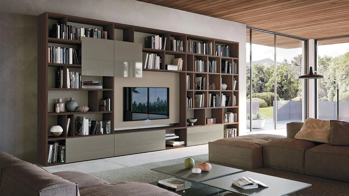 Libreria a muro Horizon 945 in laccato lucido e legno di Mobilgam