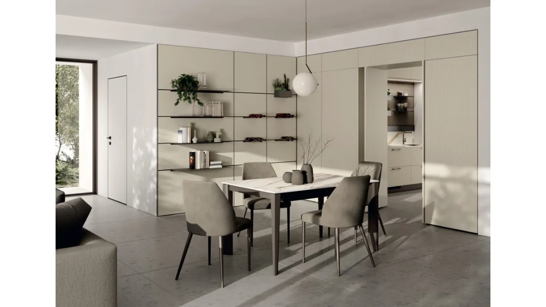 Libreria Living Moda Strips Urban Gold in laminato e acciaio di Scavolini