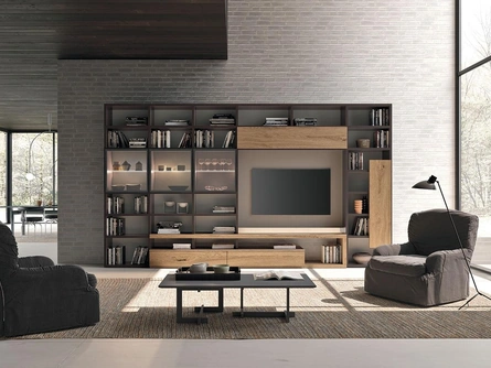 Libreria a muro Horizon 946 in legno, laccato opaco e vetro di Mobilgam