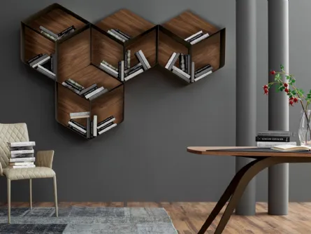 Libreria modulare sospesa di design in legno Pangea di Tonin Casa