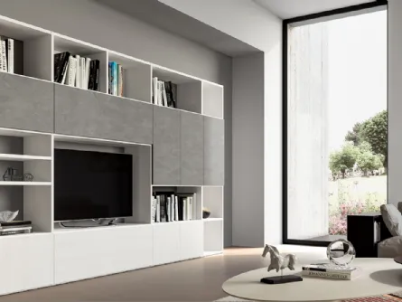 Libreria in materico cemento e Matwood  White Pratico Composizione PTG314 di SantaLucia