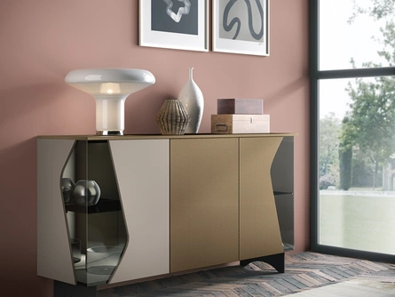 Madia 08-1 in materico decor e laccato opaco con inserti in vetro di Corso 11