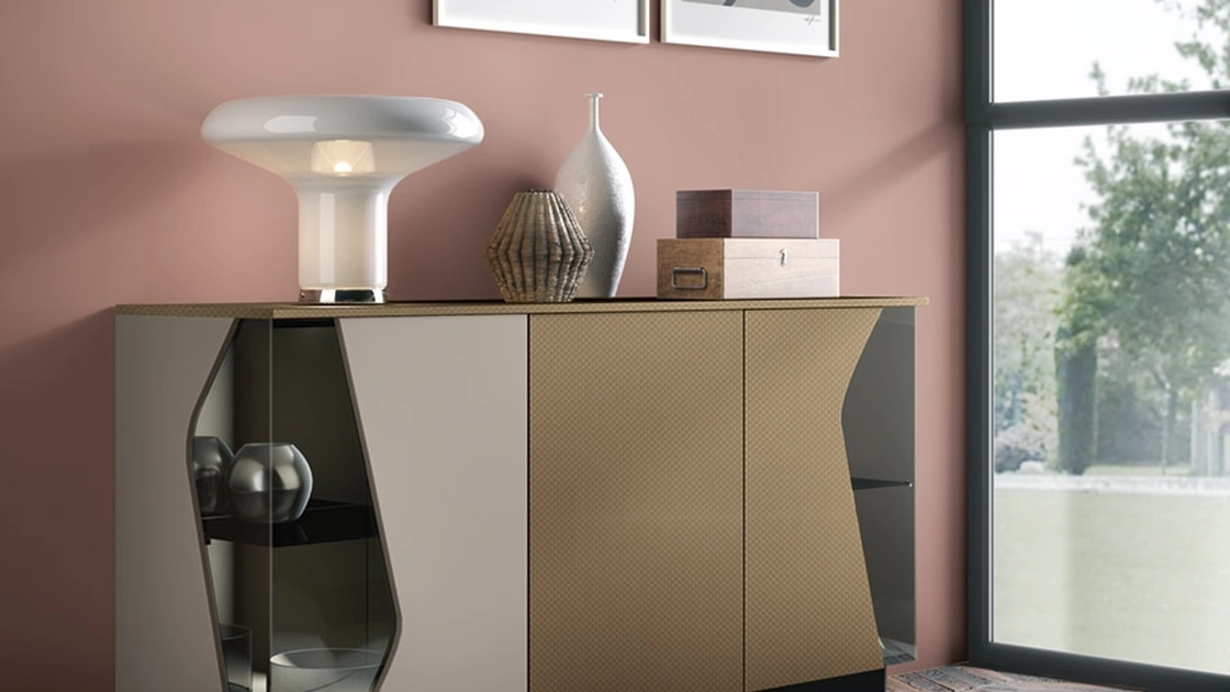 Madia 08-1 in materico decor e laccato opaco con inserti in vetro di Corso 11