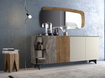 Madia 01-1 in laccato e materico con inserto in vetro di Corso 11