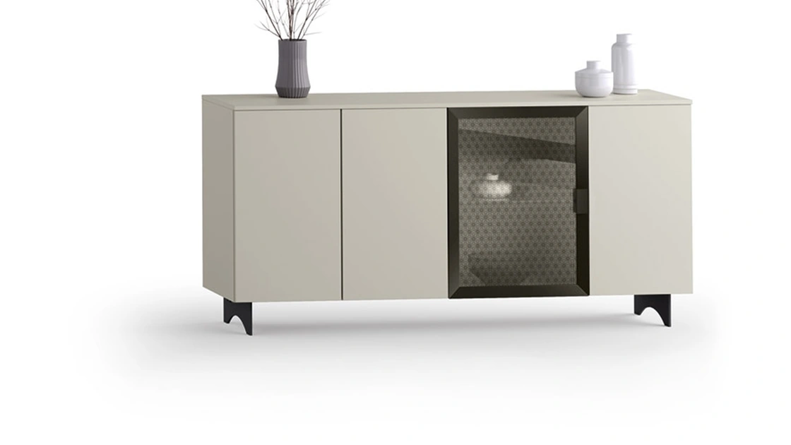 Madia 09-1 in laccato opaco con vetro decorato di Corso 11