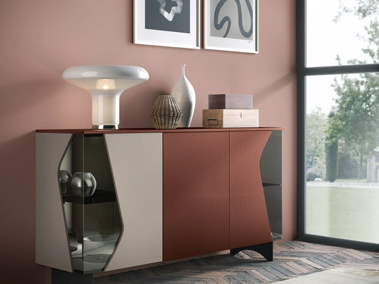 Madia 05-1 in materico decor e laccato opaco con inserti in vetro di Corso 11