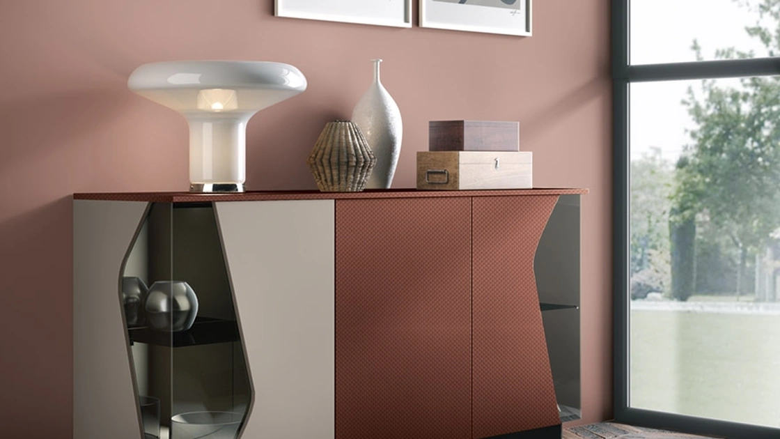 Madia 05-1 in materico decor e laccato opaco con inserti in vetro di Corso 11