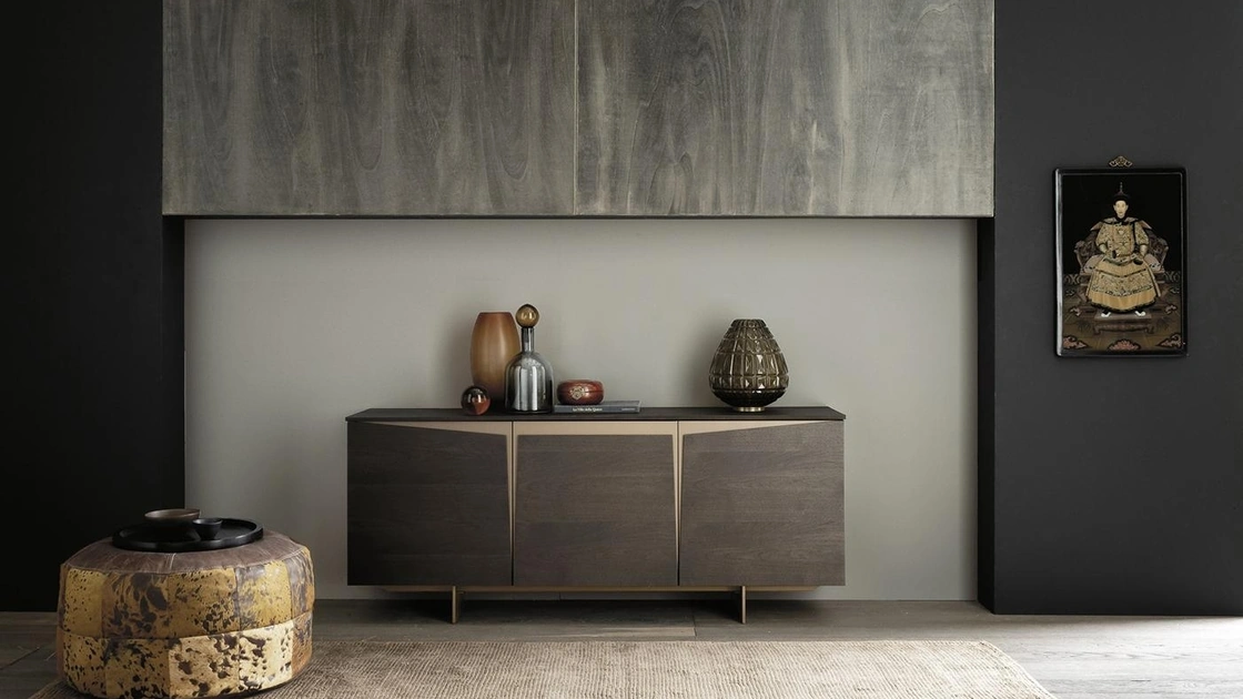 Madia Horizon Star 950 in legno con inserti in laccato bronzo opaco di Mobilgam