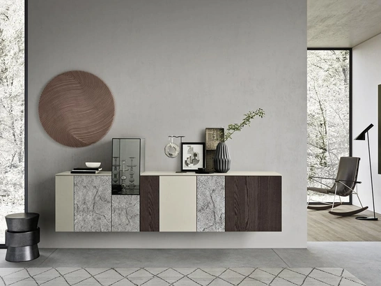 Madia Horizon Tetris 961 in laccato, pietra e frassino di Mobilgam