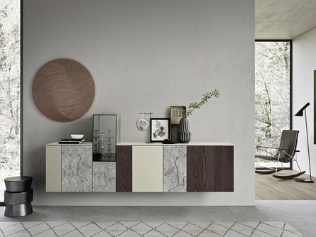 Madia Horizon Tetris 961 in laccato, pietra e frassino di Mobilgam