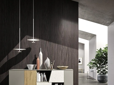 Madia Horizon Tetris 962 in laccato, rovere e cemento di Mobilgam