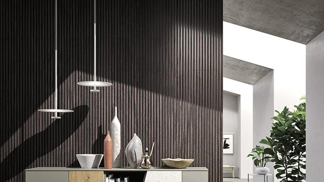 Madia Horizon Tetris 962 in laccato, rovere e cemento di Mobilgam