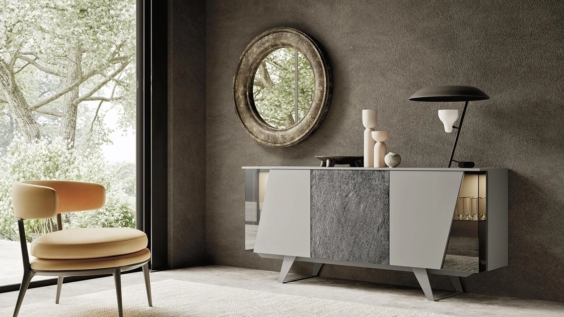 Madia Horizon Tetris 964 in laccato opaco e pietra di Mobilgam