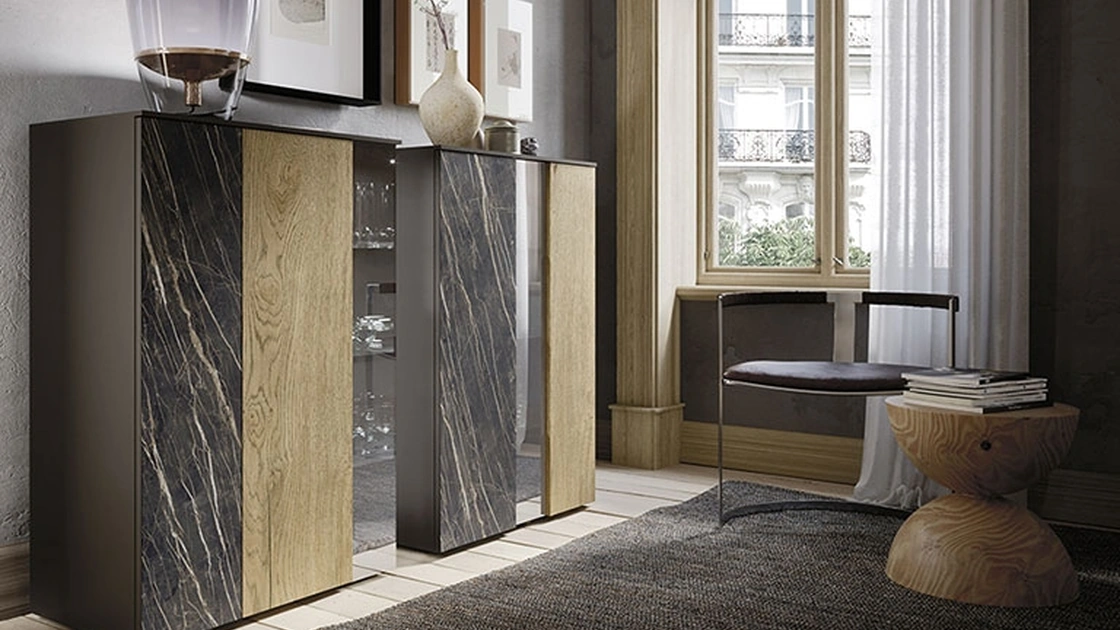 Madia Horizon Tetris 966 bis in legno, laminam e vetro di Mobilgam