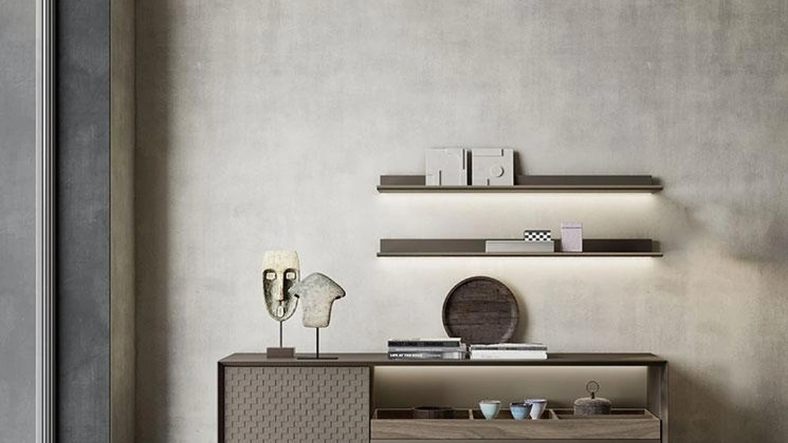 Madia Horizon Zen 1030 in laccato e legno intarsiato di Mobilgam