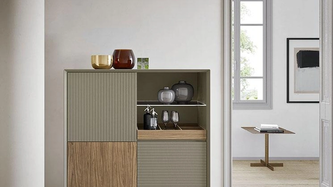 Madia Horizon Zen 1032 in frassino laccato e noce di Mobilgam