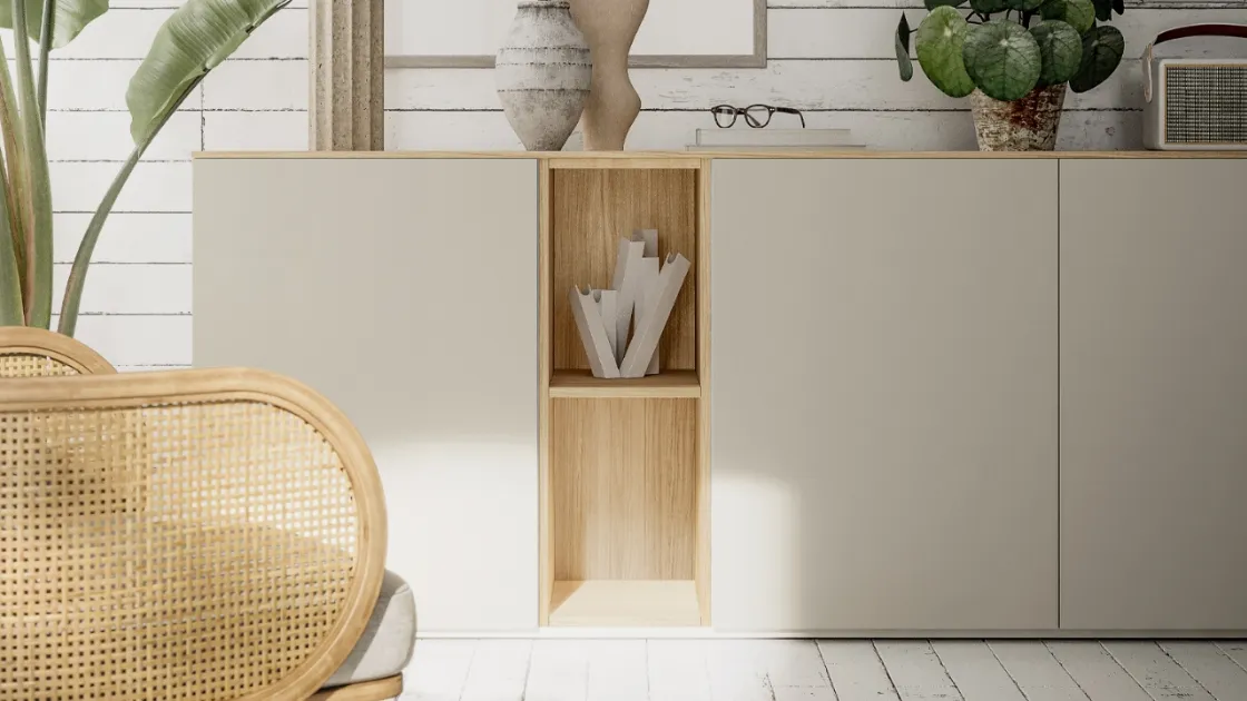 Madia in laccato opaco con modulo a giorno con finitura a contrasto Pratico L2144 H867 di SantaLucia