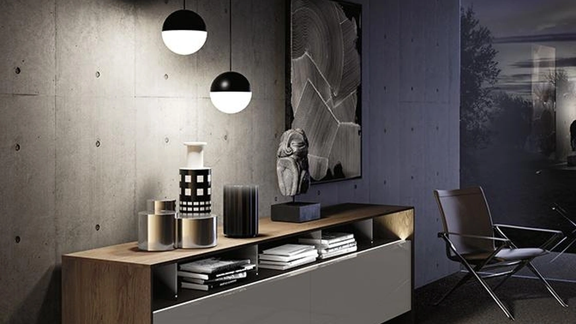 Madia Horizon Athea 976 in laccato lucido e legno di Mobilgam