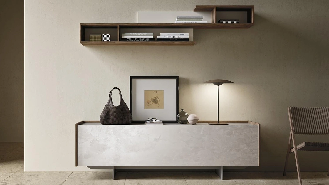 Madia Horizon Slim 980 in legno e spatolato avorio di Mobilgam